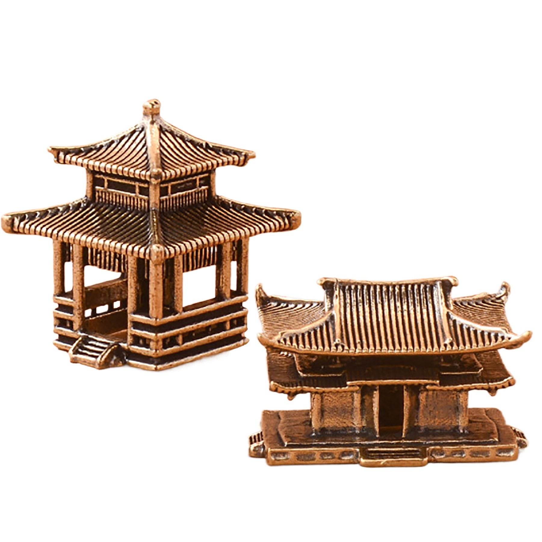 Solid Brass Ancient Architecture Statue Feng Shui Wealth Metal Art Talisman Pavilion Tower Palace - Loton Decor