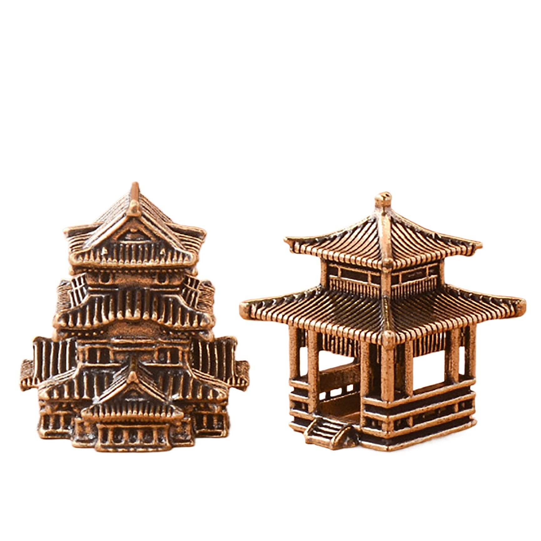 Solid Brass Ancient Architecture Statue Feng Shui Wealth Metal Art Talisman Pavilion Tower Palace - Loton Decor