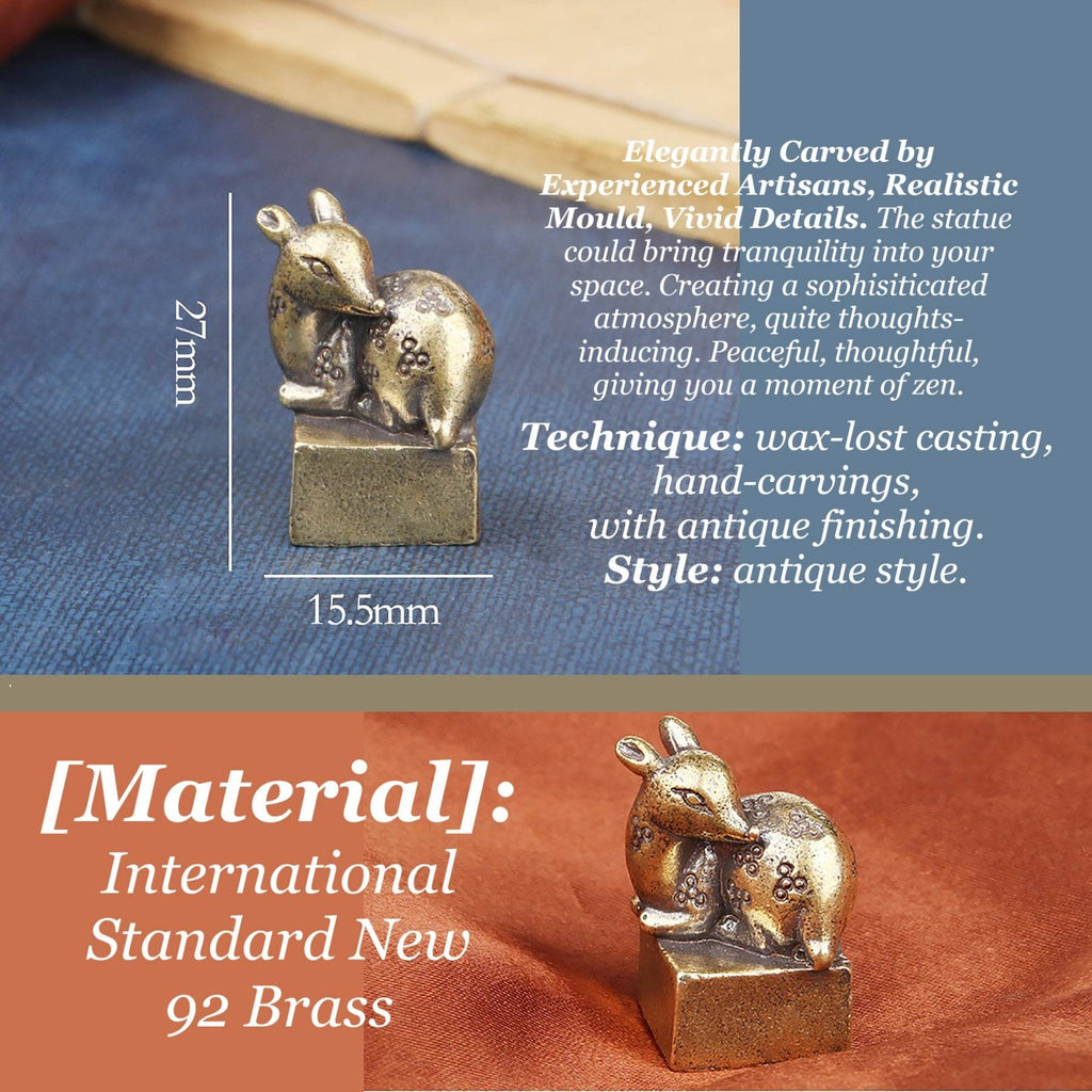 Brass Sika Deer Stamp Metal Art Forest Spiritual Animal Figurine Signet Feng Shui Wealth Amulet Seal for Tranquility Luck Happiness - Loton Decor