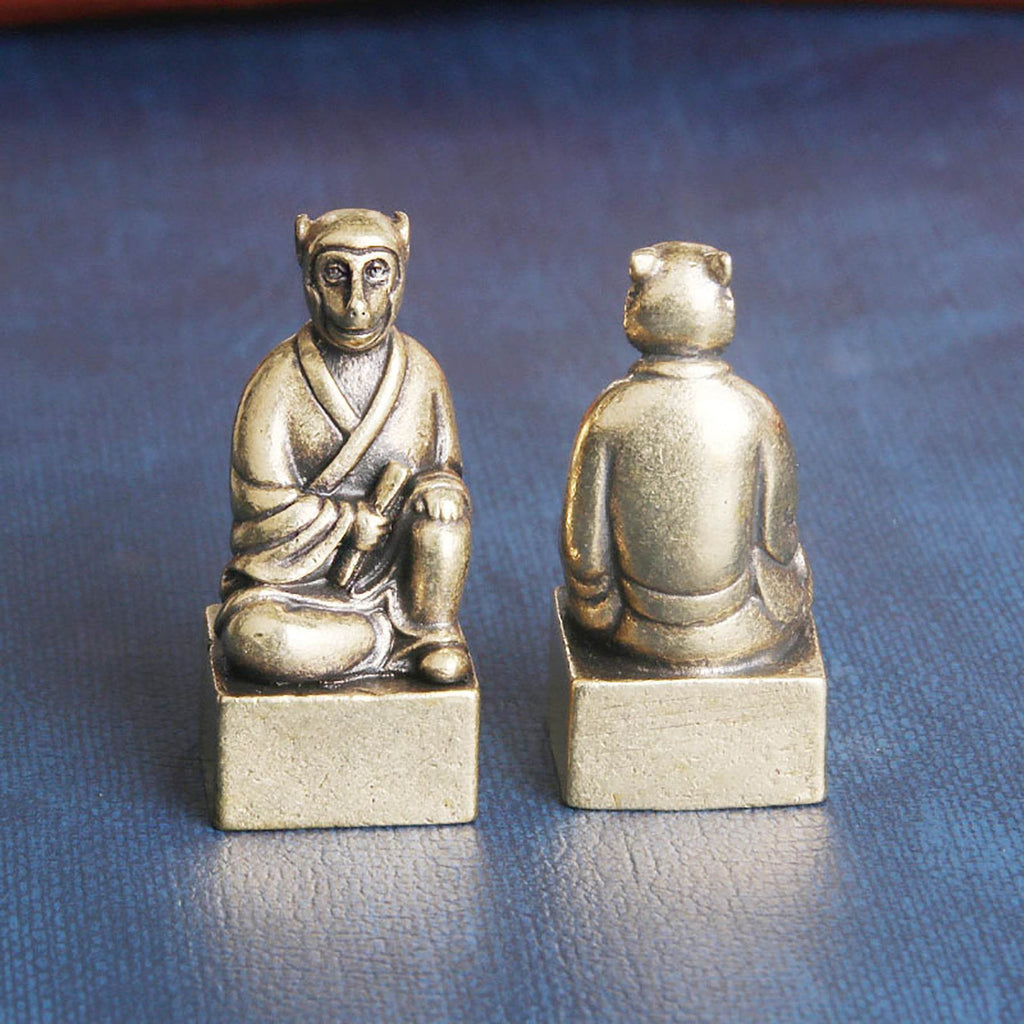 Brass 12 Zodiac Animals Signet Spiritual Animal Figurine Stamps Feng Shui Wealth Longevity Amulet - Loton Decor
