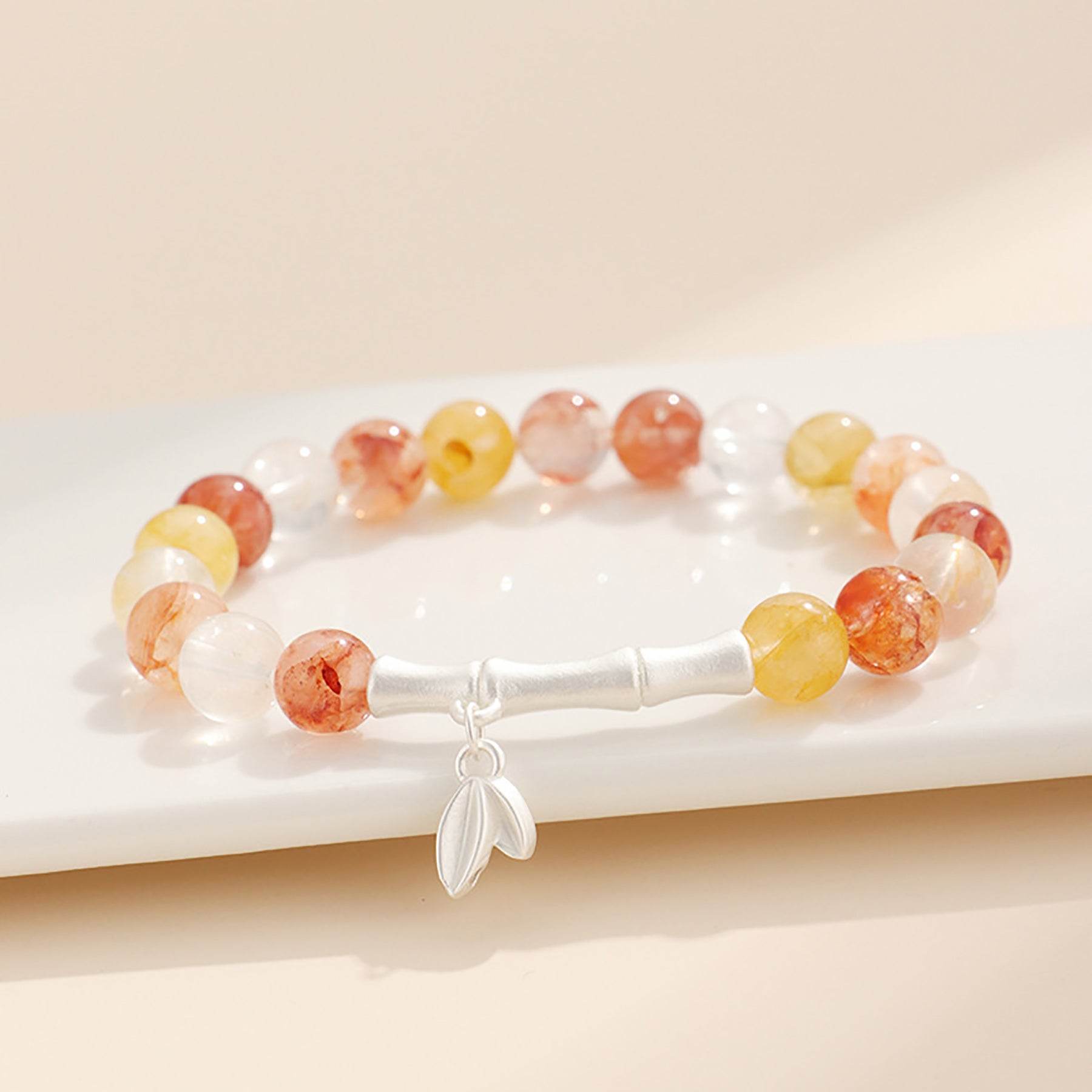 S925 Pure Silver Bamboo Charm Feng Shui Wealth Bracelet Fu Lu Shou Longevity Phantom Crystal Bracelet - Loton Decor