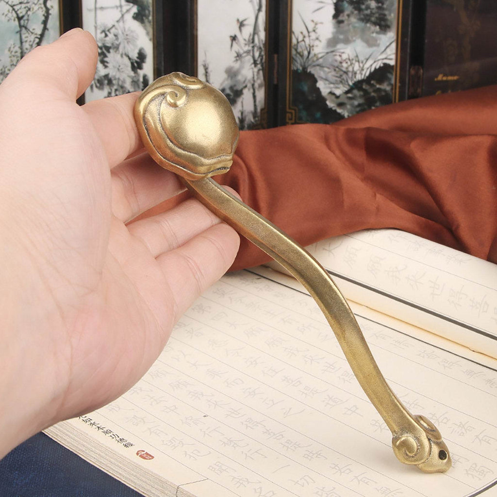 Brass Ruyi Wealth Statue Golden Tibetan Metal Art Talisman for Smooth Luck Feng Shui Amulet for Prosperity Housewarming Gift - Loton Decor