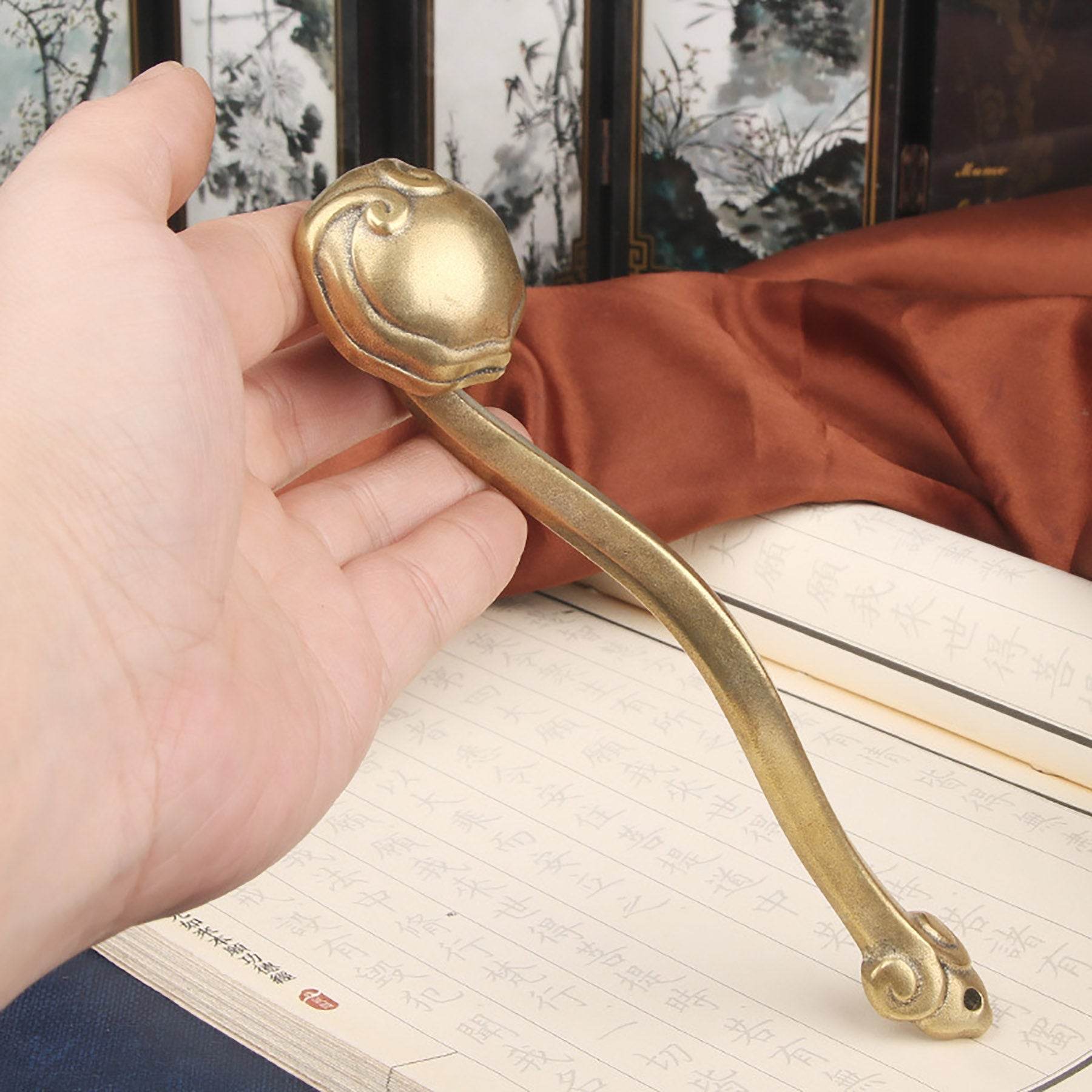Brass Ruyi Wealth Statue Golden Tibetan Metal Art Talisman for Smooth Luck Feng Shui Amulet for Prosperity Housewarming Gift - Loton Decor