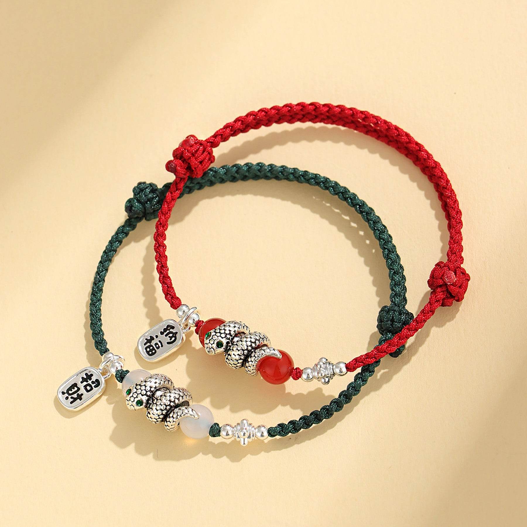 Red Cord Tibetan Silver Bracelet Black Green Easy to Adjust Feng Shui Wealth Bracelet for Prosperity - Loton Decor