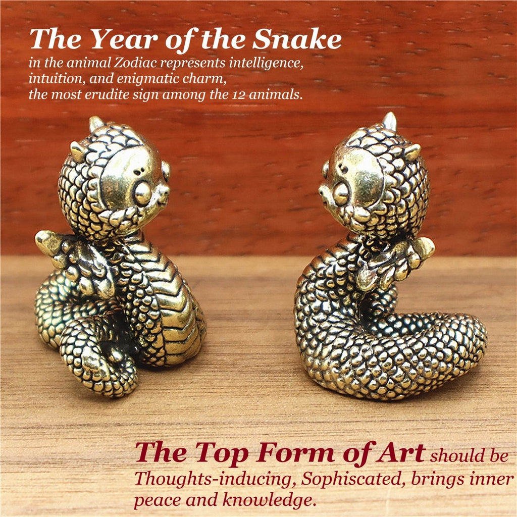 Solid Brass Snake Wealth Statue Winged Dragon Snake Talisman for 2025 Zodiac Spiritual Animal Smooth Luck Prosperity - Loton Decor