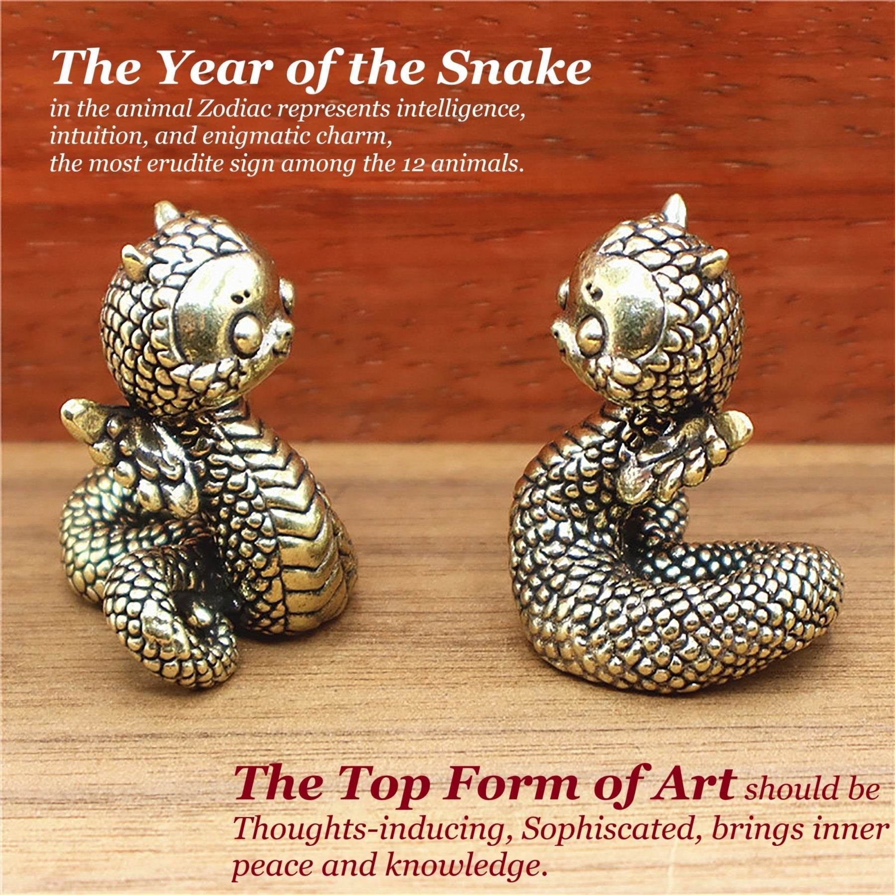 Solid Brass Snake Wealth Statue Winged Dragon Snake Talisman for 2025 Zodiac Spiritual Animal Smooth Luck Prosperity - Loton Decor
