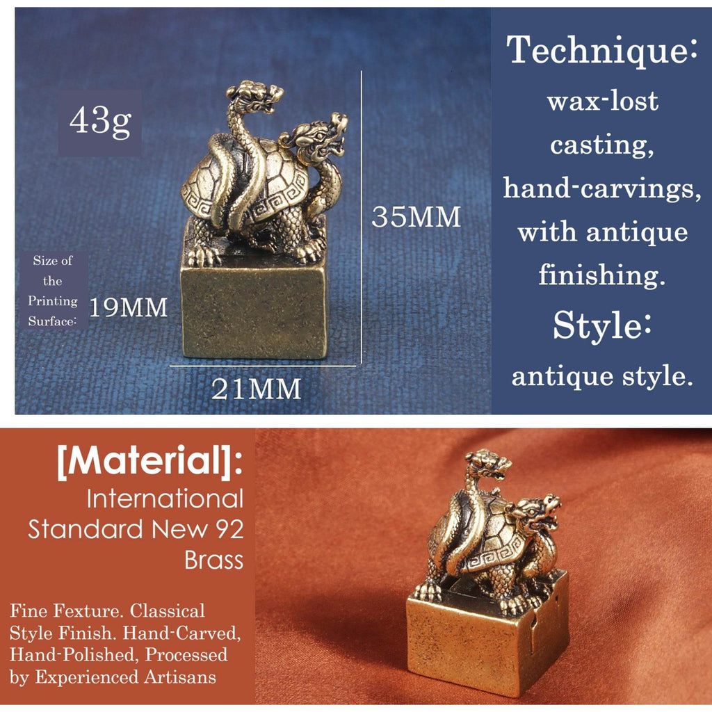 Black Tortoise Feng Shui Signet Metal Art Stamp Suite Set of 2 Celestial Animal Spiritual Amulet Prosperity Luck Positivity - Loton Decor