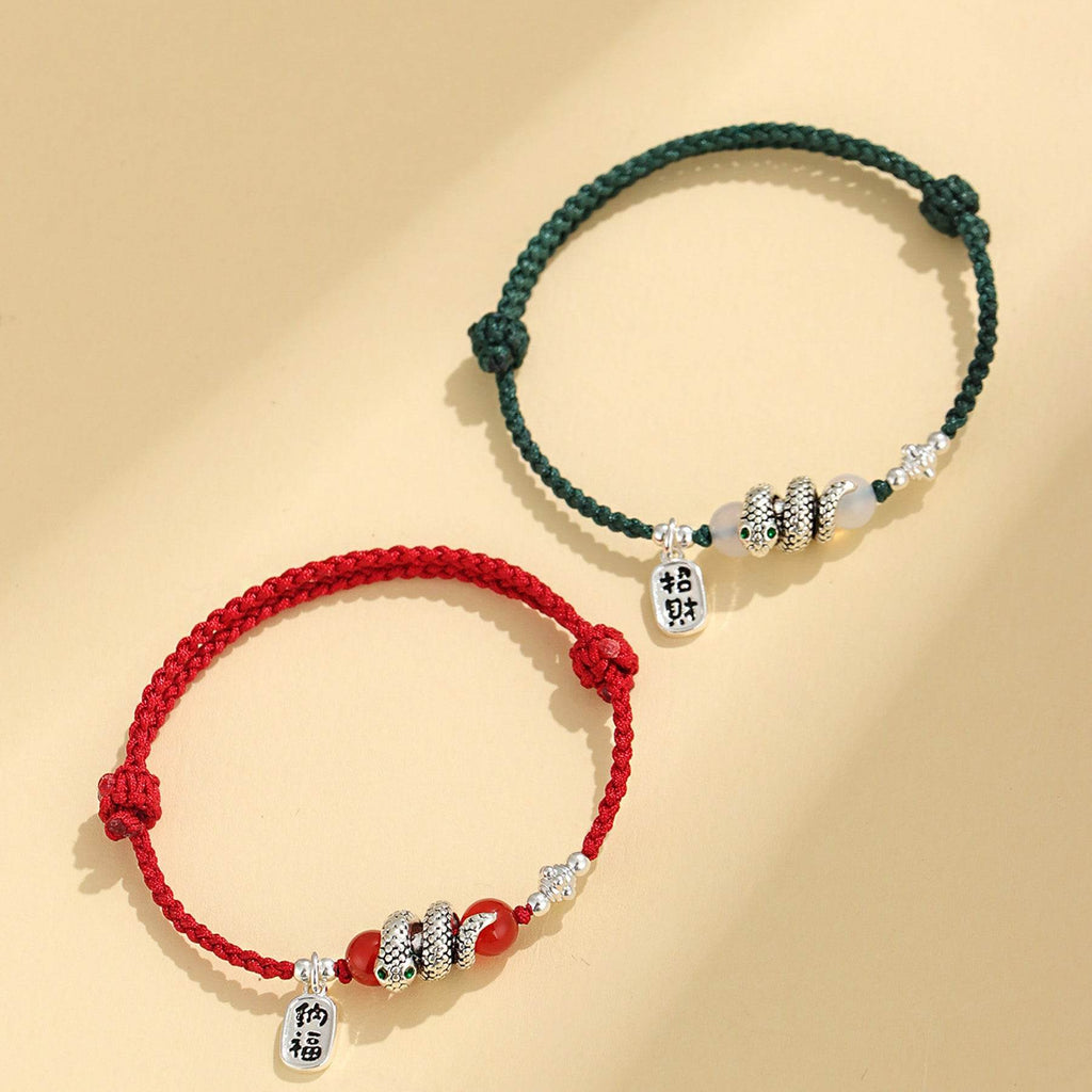 Red Cord Tibetan Silver Bracelet Black Green Easy to Adjust Feng Shui Wealth Bracelet for Prosperity - Loton Decor