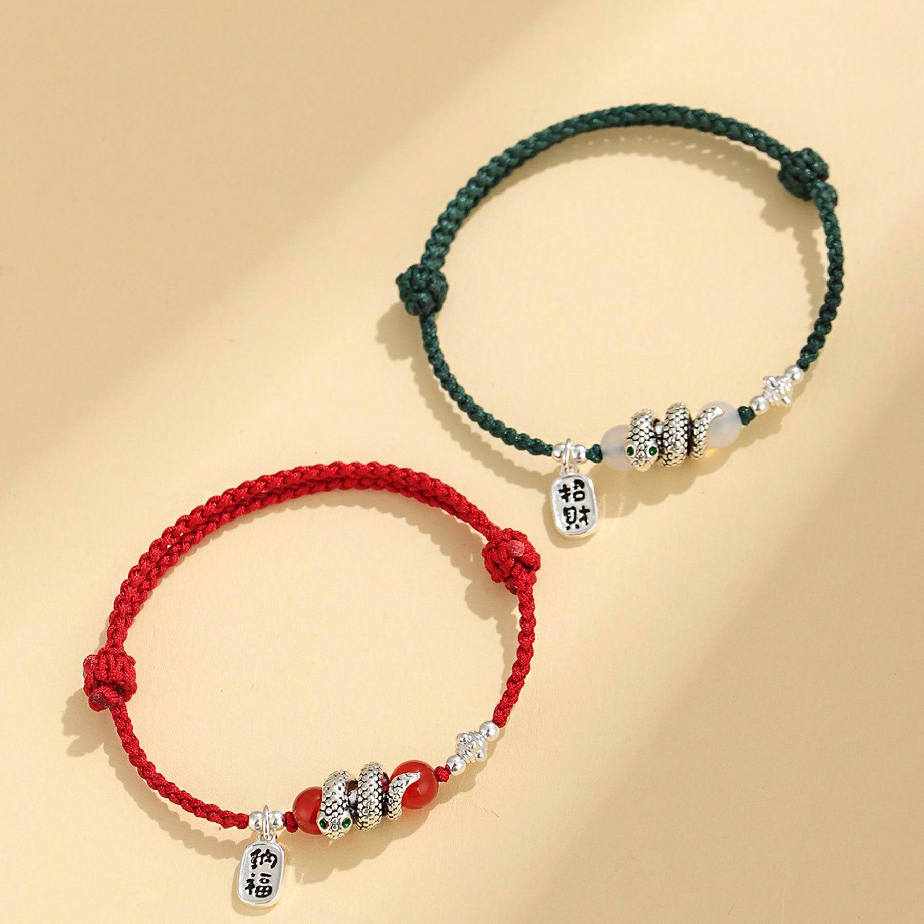Red Cord Tibetan Silver Bracelet Black Green Easy to Adjust Feng Shui Wealth Bracelet for Prosperity - Loton Decor