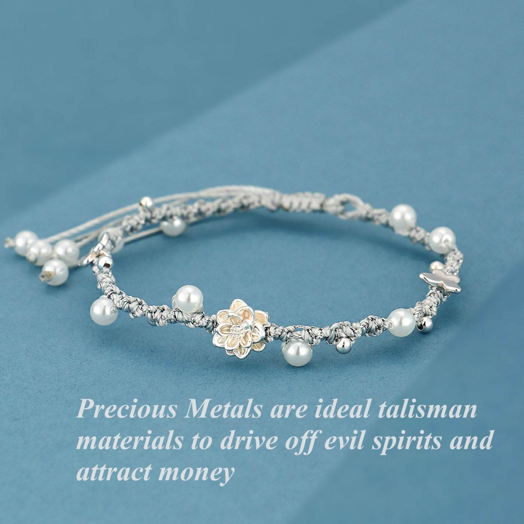 925 Pure Silver Lotus Bracelet Shell Pearls Hand-Woven Feng Shui Wealth Bracelet Meditation - Loton Decor