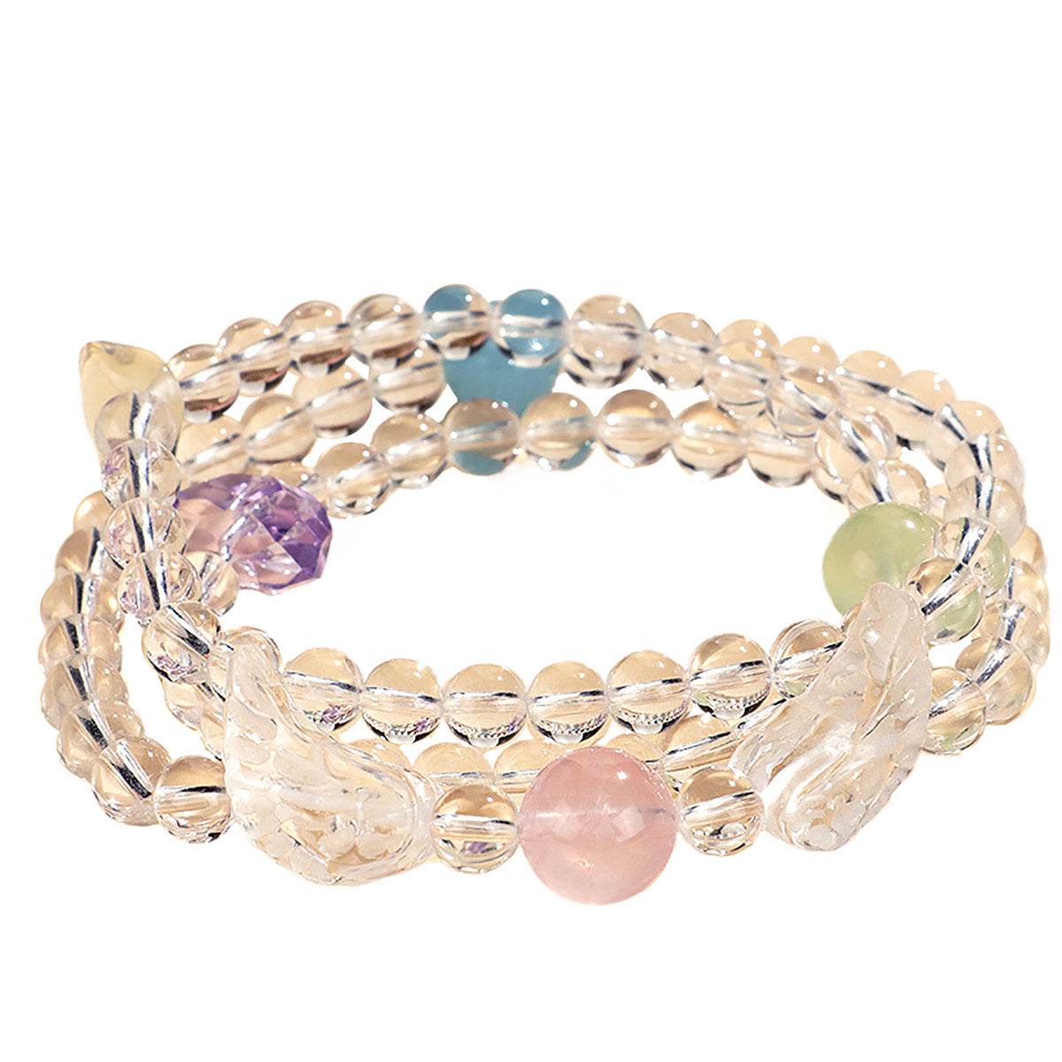 Clear Quartz Bracelet Angel Wings Multi-Layer Beaded Crystal Bracelet Chakra Balance Gems - Loton Decor