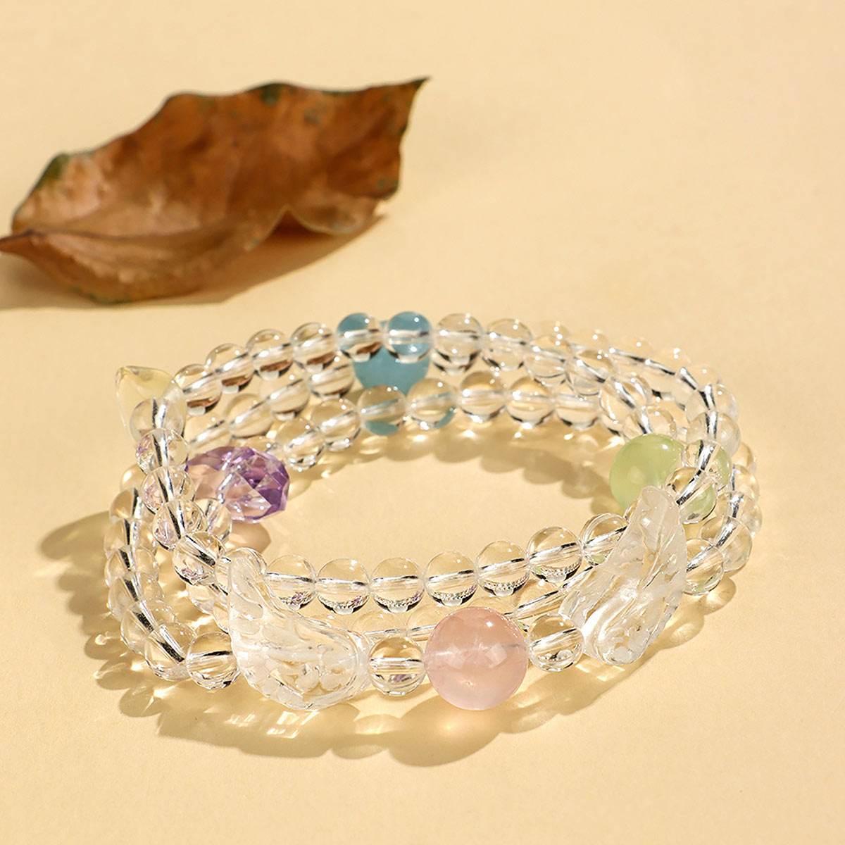 Clear Quartz Bracelet Angel Wings Multi-Layer Beaded Crystal Bracelet Chakra Balance Gems - Loton Decor