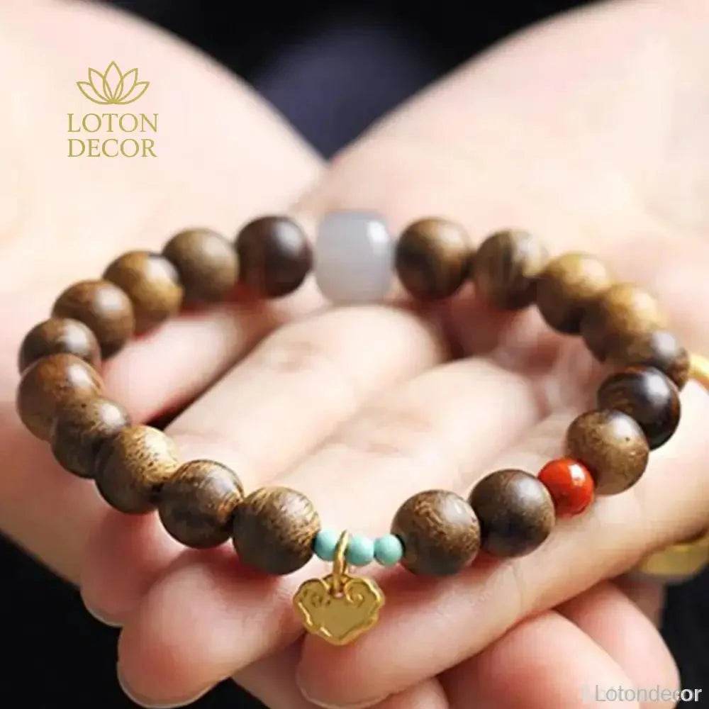 Agarwood Jade Ruyi Bracelet – Wealth Mantra Beads for Women - Loton Decor