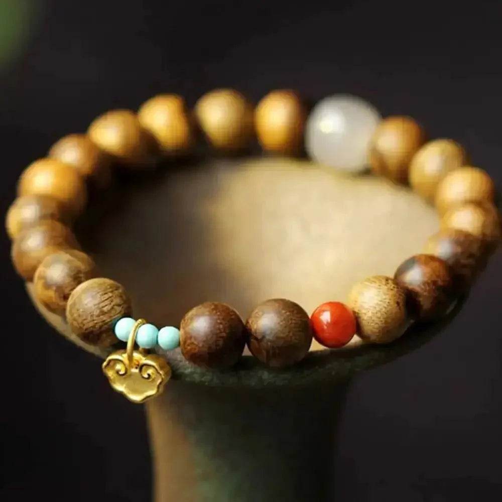 Agarwood Jade Ruyi Bracelet – Wealth Mantra Beads for Women - Loton Decor