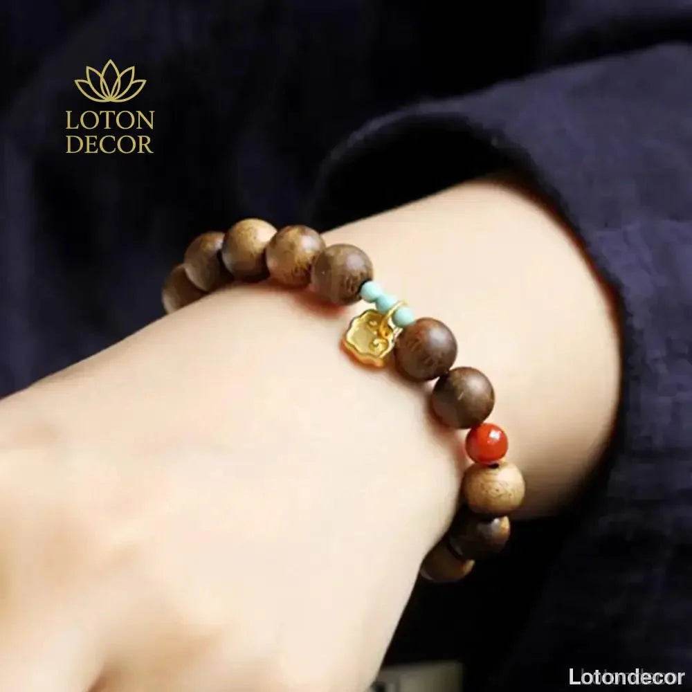 Agarwood Jade Ruyi Bracelet – Wealth Mantra Beads for Women - Loton Decor