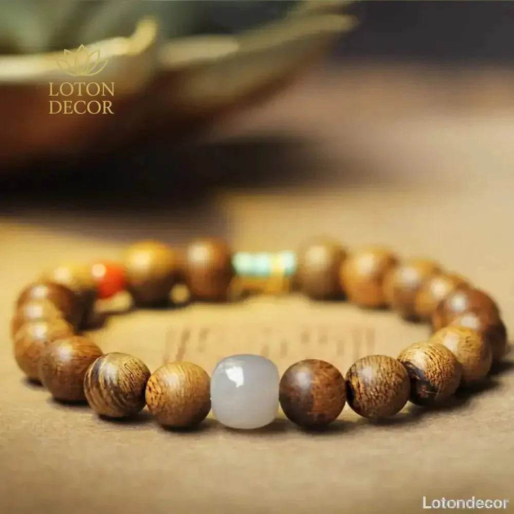Agarwood Jade Ruyi Bracelet – Wealth Mantra Beads for Women - Loton Decor
