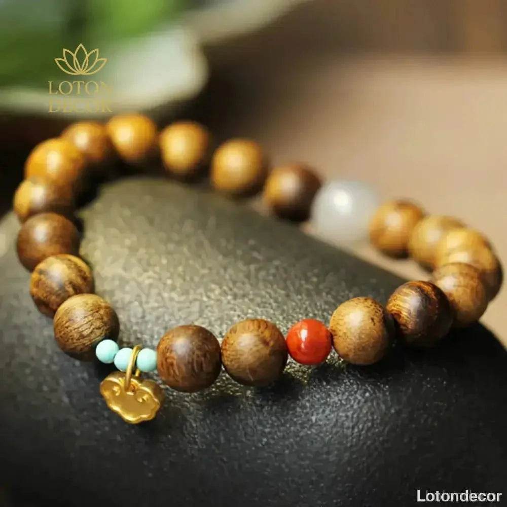 Agarwood Jade Ruyi Bracelet – Wealth Mantra Beads for Women - Loton Decor