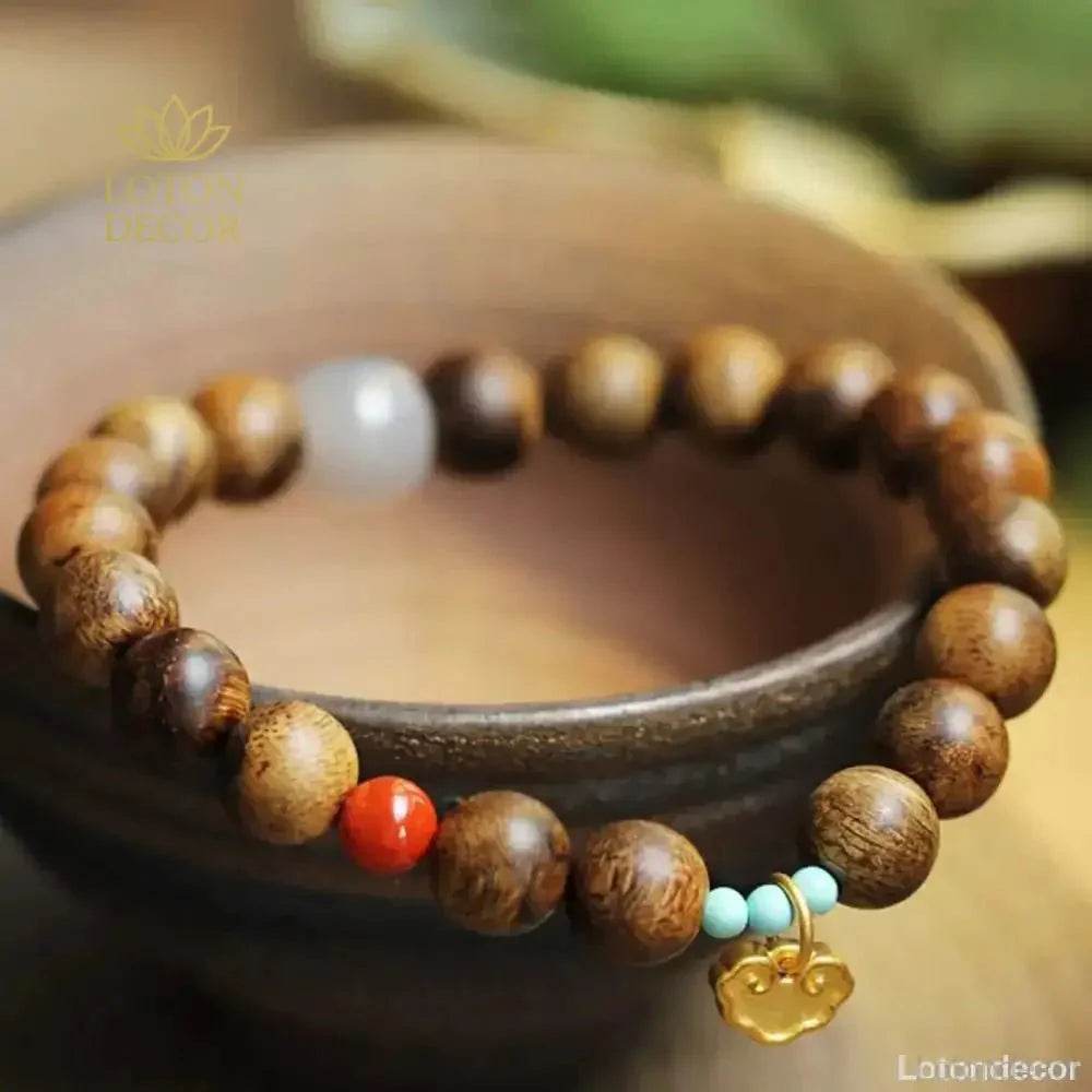 Agarwood Jade Ruyi Bracelet – Wealth Mantra Beads for Women - Loton Decor