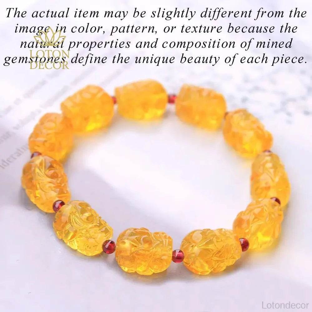 Amber Pixiu Bracelet – Feng Shui Wealth Garnet Dragon Crystal Amulet - Loton Decor