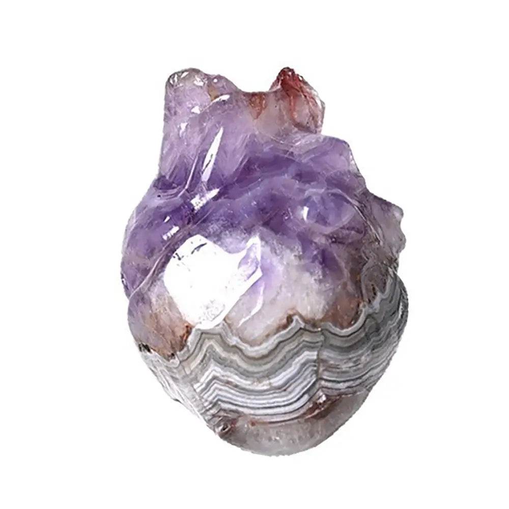 Amethyst Agate Heart Crystal Stone Ornament Figurine Purple Meditation Healing Crystal Gemstone Statue - Loton Decor