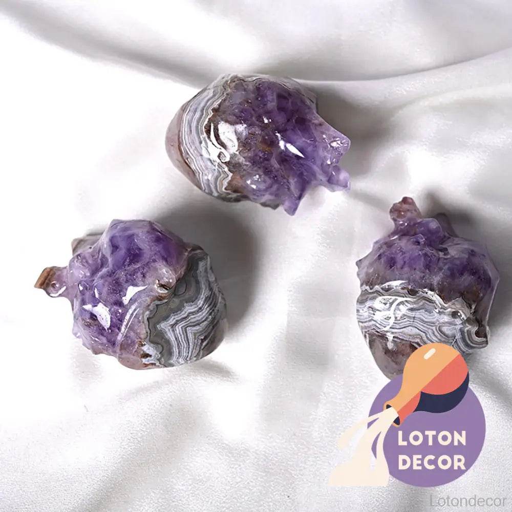 Amethyst Agate Heart Crystal Stone Ornament Figurine Purple Meditation Healing Crystal Gemstone Statue - Loton Decor