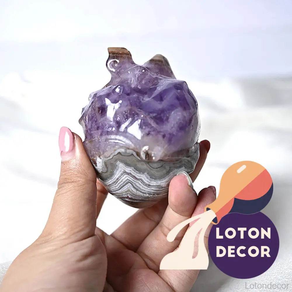 Amethyst Agate Heart Crystal Stone Ornament Figurine Purple Meditation Healing Crystal Gemstone Statue - Loton Decor