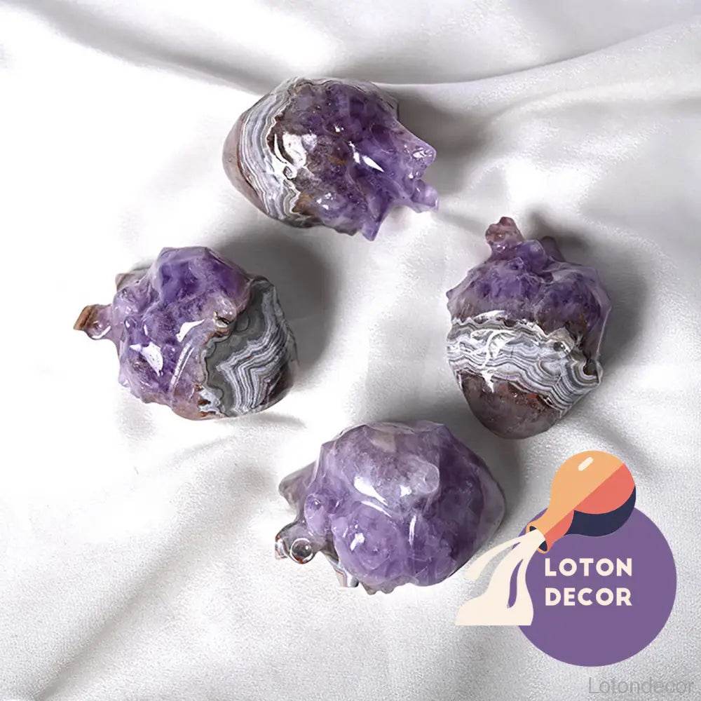 Amethyst Agate Heart Crystal Stone Ornament Figurine Purple Meditation Healing Crystal Gemstone Statue - Loton Decor