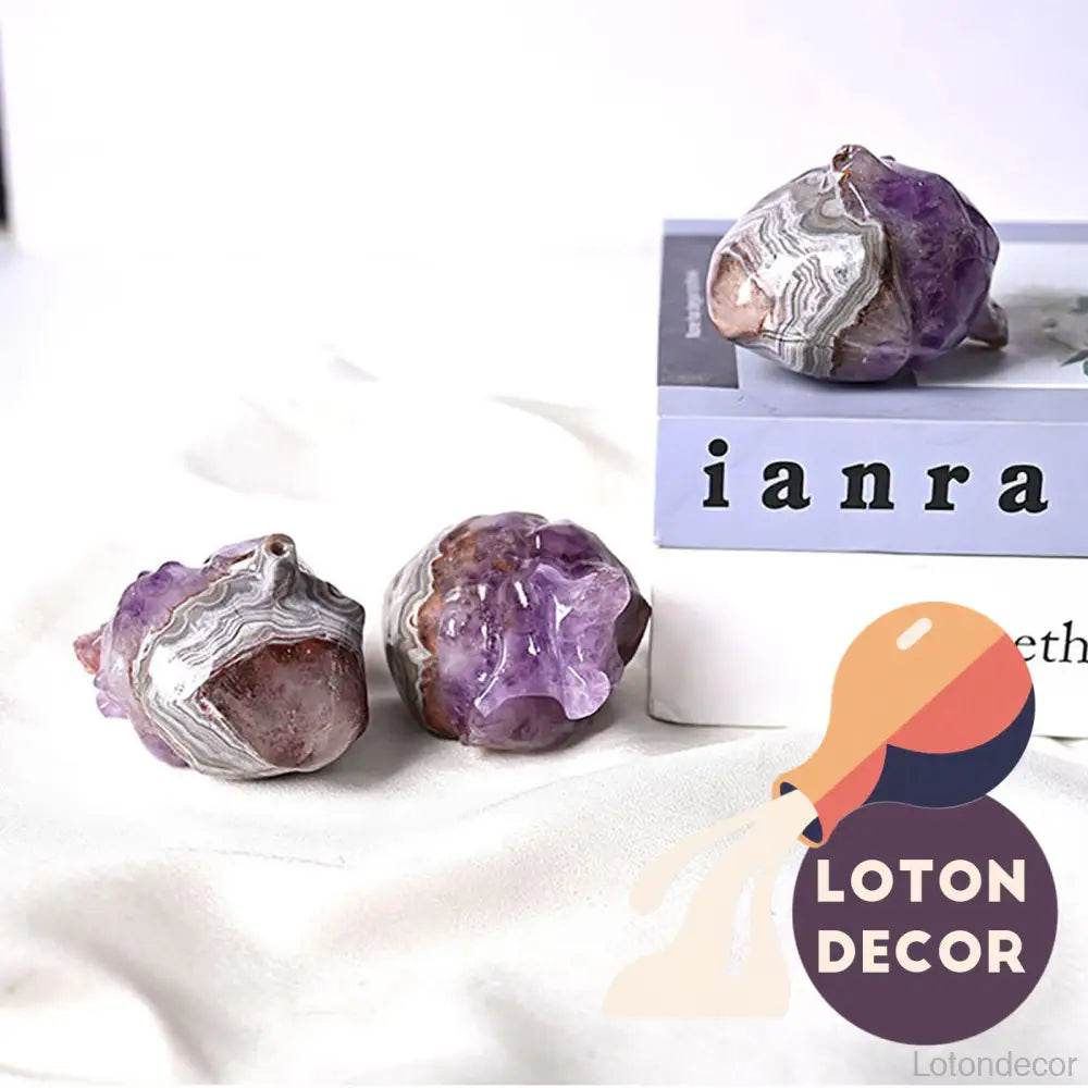 Amethyst Agate Heart Crystal Stone Ornament Figurine Purple Meditation Healing Crystal Gemstone Statue - Loton Decor