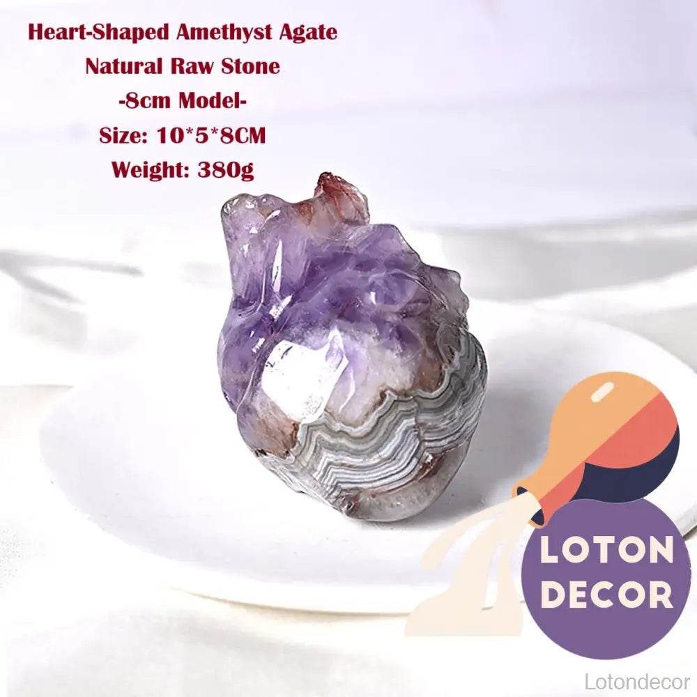 Amethyst Agate Heart Crystal Stone Ornament Figurine Purple Meditation Healing Crystal Gemstone Statue - Loton Decor
