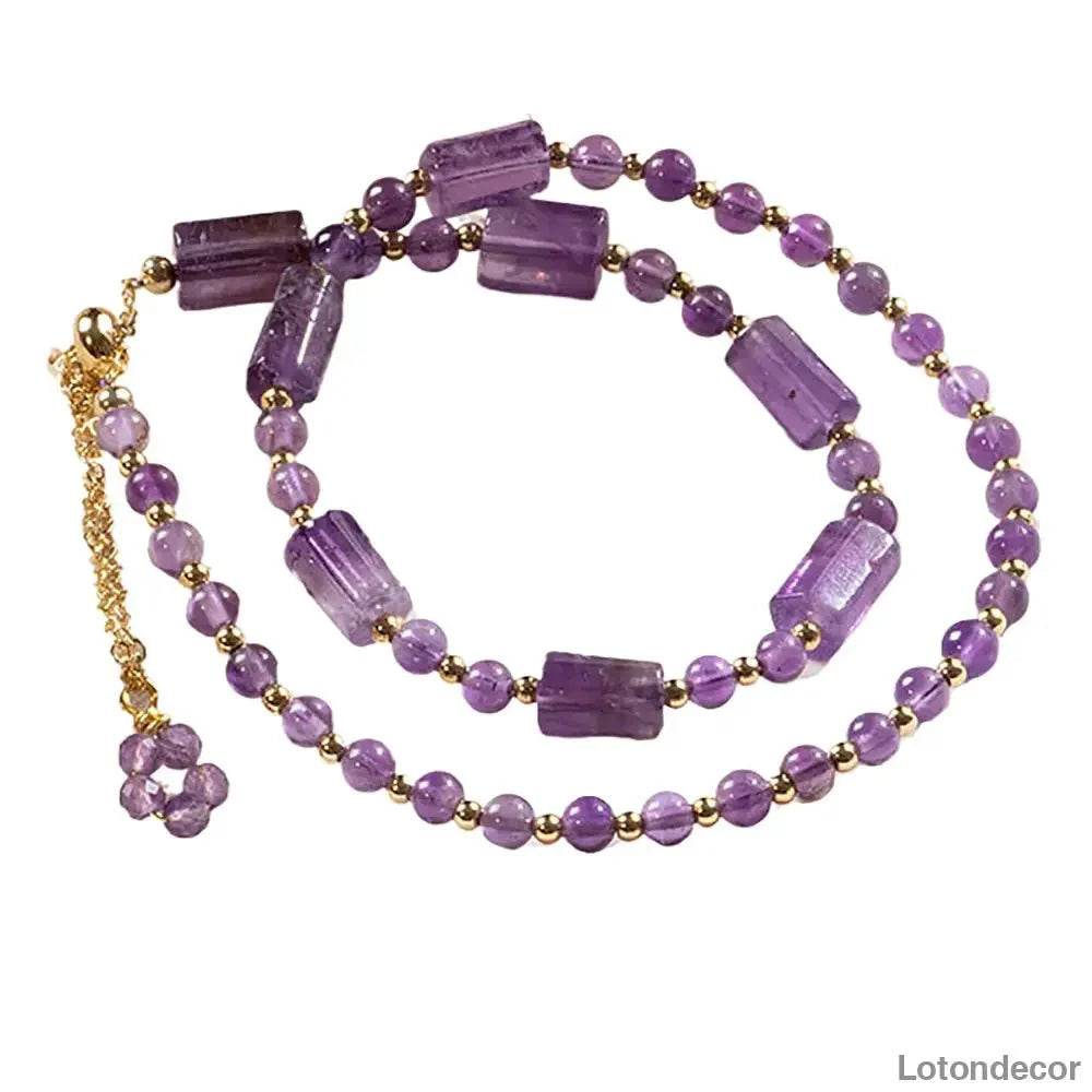 Amethyst Bracelet Double Layer Prism Beads Crystal Feng Shui Amulet 9 Purple Metaphysical Jewelry - Loton Decor
