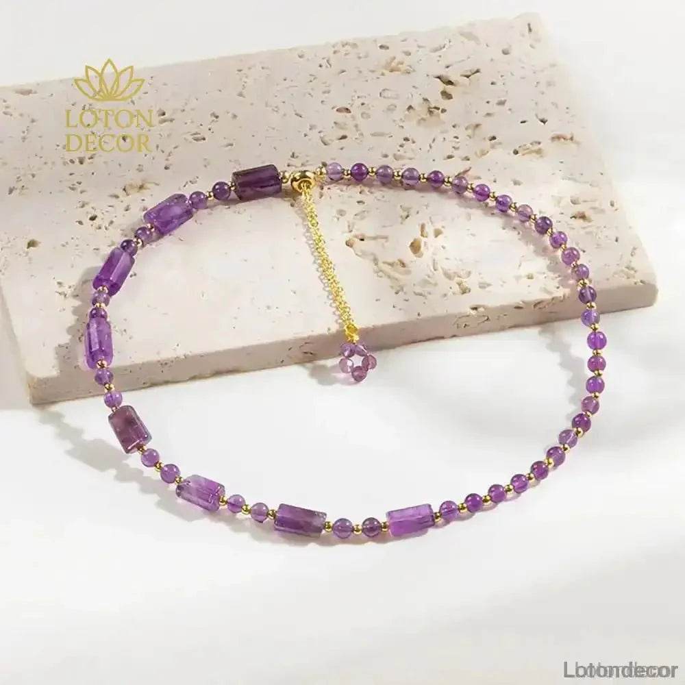 Amethyst Bracelet Double Layer Prism Beads Crystal Feng Shui Amulet 9 Purple Metaphysical Jewelry - Loton Decor