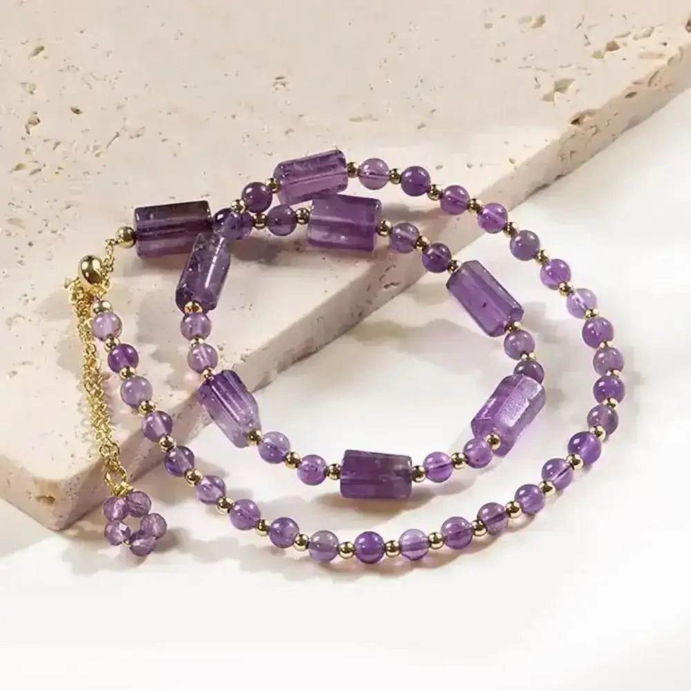 Amethyst Bracelet Double Layer Prism Beads Crystal Feng Shui Amulet 9 Purple Metaphysical Jewelry - Loton Decor
