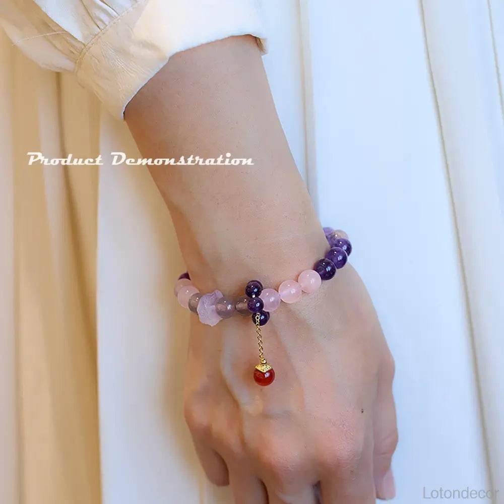 Amethyst Bracelet Feng Shui Nine Purple Fire Amulet for Starter Sun Tourmaline Phantom Crystal Mica Multi-Gem Bracelet for Prosperity - Loton Decor