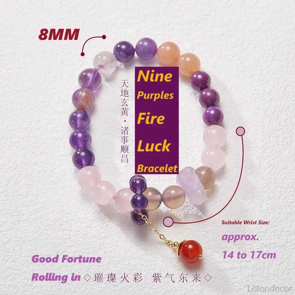 Amethyst Bracelet Feng Shui Nine Purple Fire Amulet for Starter Sun Tourmaline Phantom Crystal Mica Multi-Gem Bracelet for Prosperity - Loton Decor