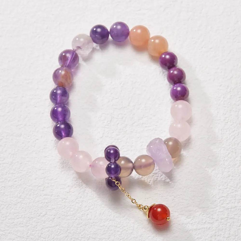 Amethyst Bracelet Feng Shui Nine Purple Fire Amulet for Starter Sun Tourmaline Phantom Crystal Mica Multi-Gem Bracelet for Prosperity - Loton Decor