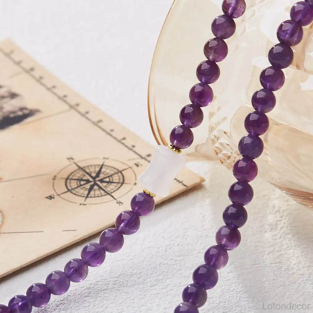 Amethyst Bracelet Purple Feng Shui Wu Lou Jade Longevity Gourd Charm Chakra Balance Gem Golden Ancient Coin Crystal Bracelet - Loton Decor