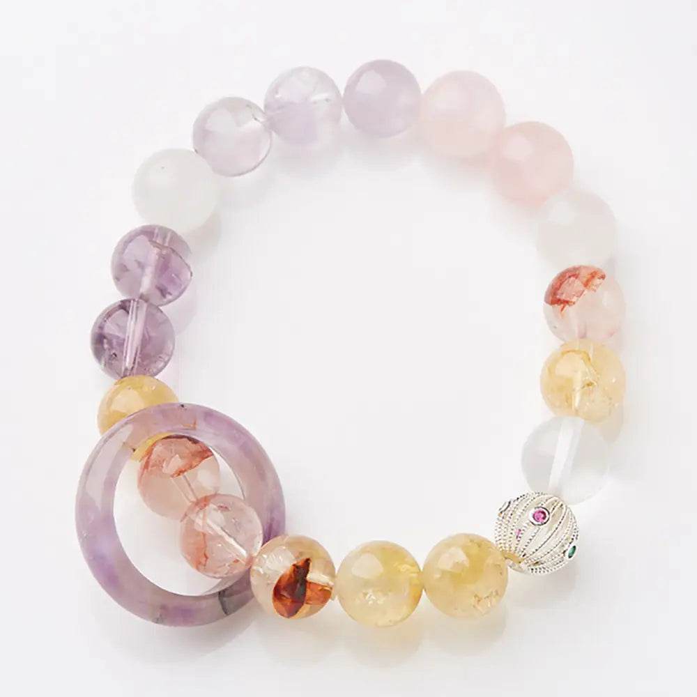 Amethyst Crystal Bracelet Prayer Ring Feng Shui Amulet Agate Citrine Rose Quartz MultiGem Nine Purple Fire Luck Bracelet - Loton Decor
