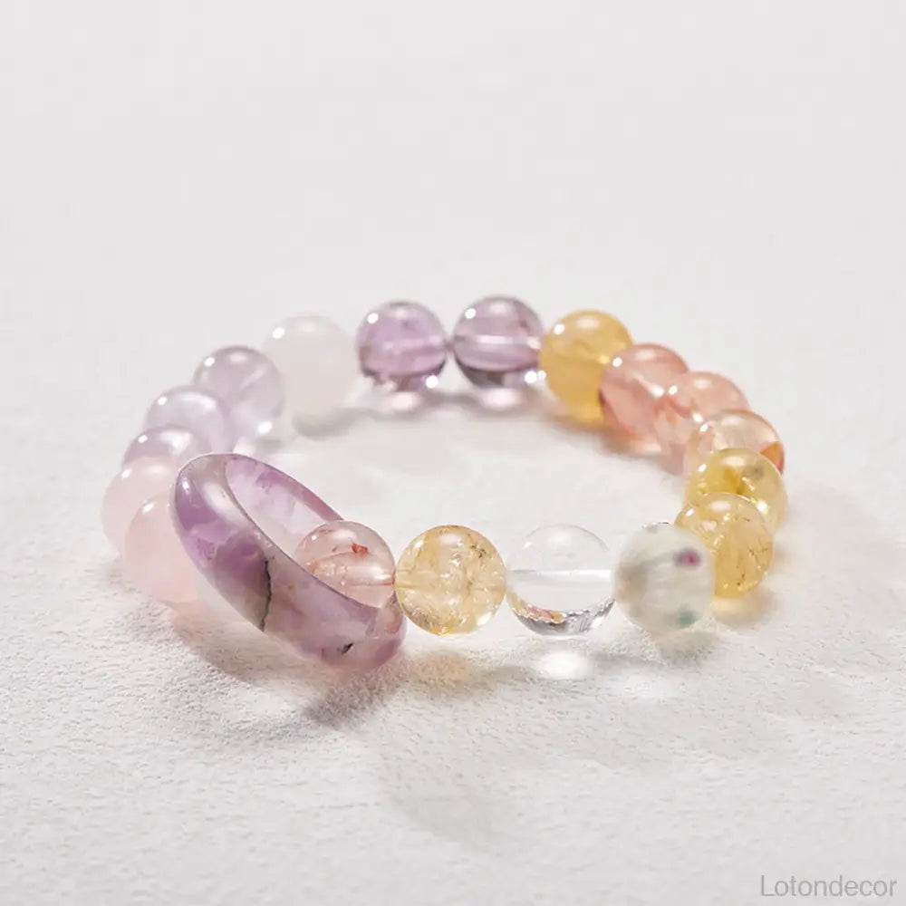 Amethyst Crystal Bracelet Prayer Ring Feng Shui Amulet Agate Citrine Rose Quartz MultiGem Nine Purple Fire Luck Bracelet - Loton Decor