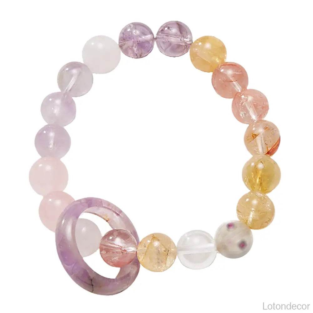 Amethyst Crystal Bracelet Prayer Ring Feng Shui Amulet Agate Citrine Rose Quartz MultiGem Nine Purple Fire Luck Bracelet - Loton Decor