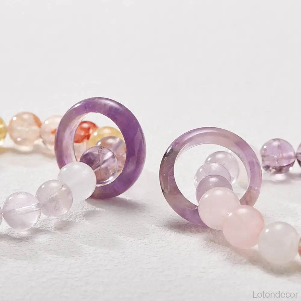 Amethyst Crystal Bracelet Prayer Ring Feng Shui Amulet Agate Citrine Rose Quartz MultiGem Nine Purple Fire Luck Bracelet - Loton Decor