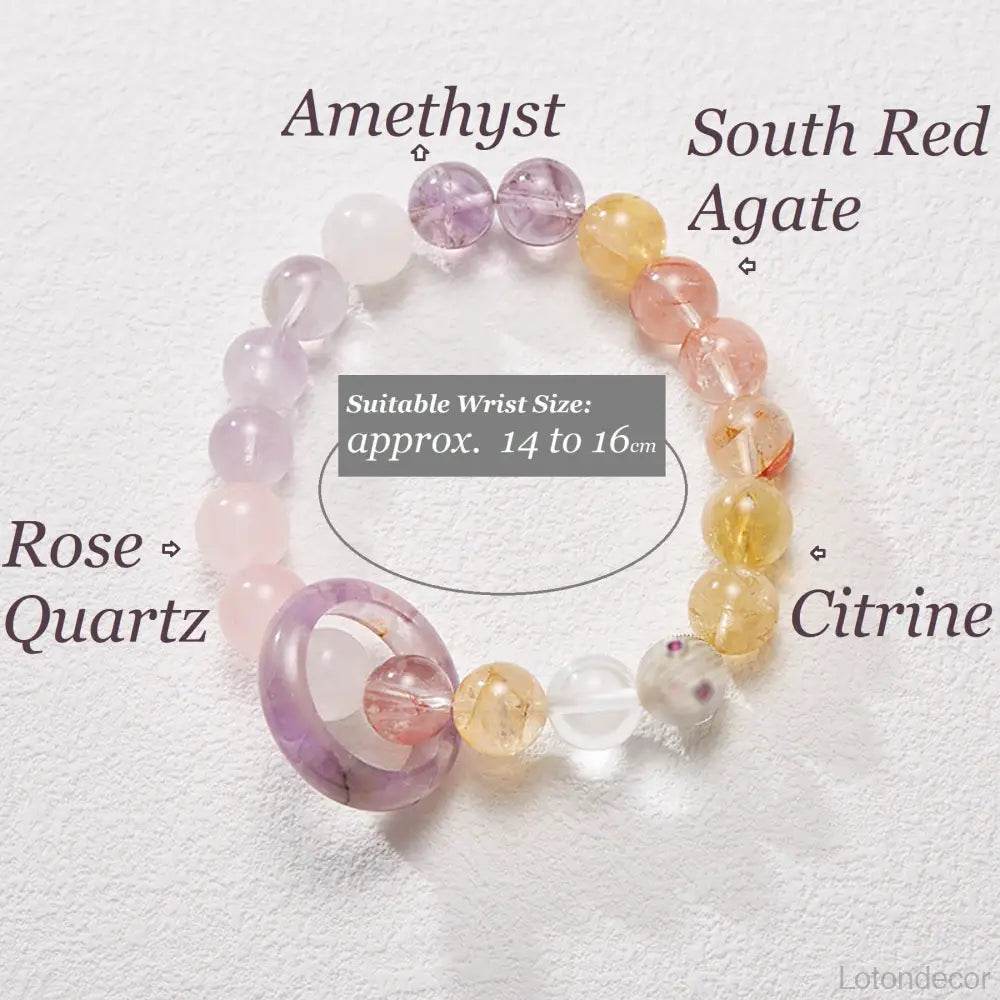 Amethyst Crystal Bracelet Prayer Ring Feng Shui Amulet Agate Citrine Rose Quartz MultiGem Nine Purple Fire Luck Bracelet - Loton Decor