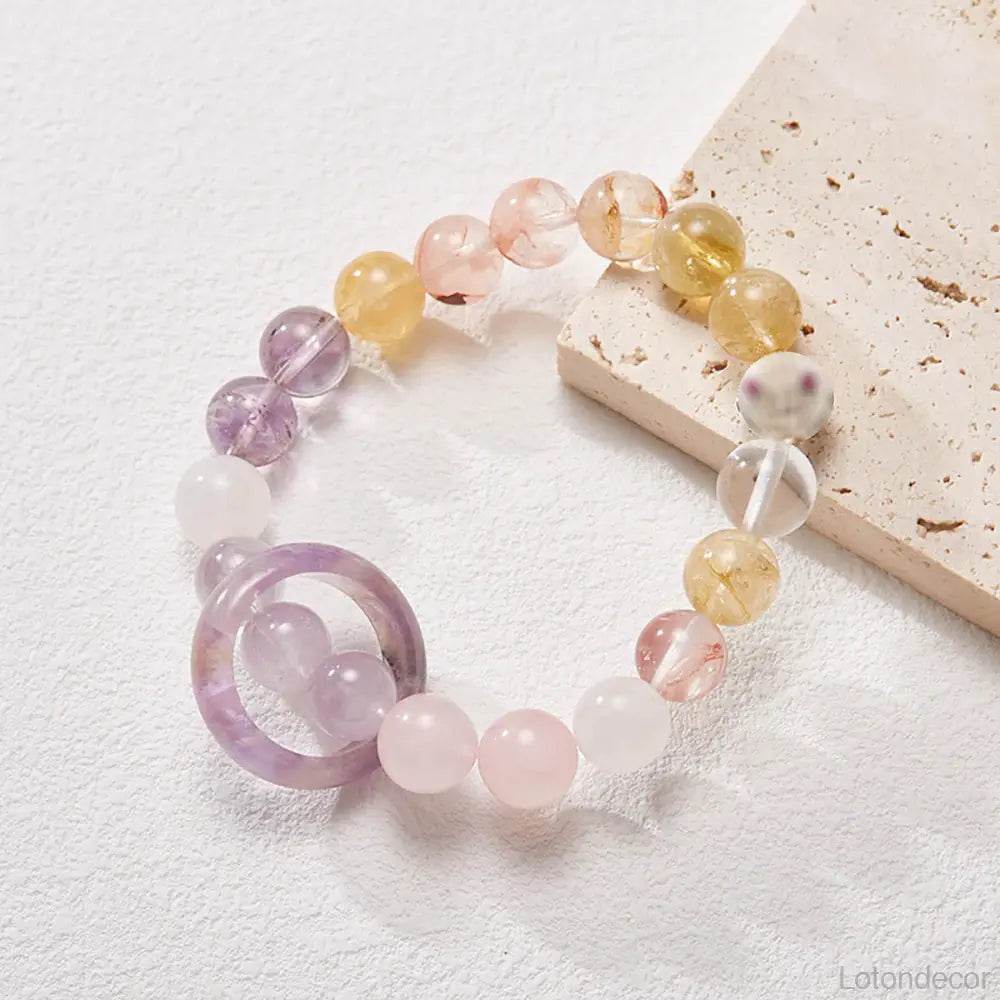 Amethyst Crystal Bracelet Prayer Ring Feng Shui Amulet Agate Citrine Rose Quartz MultiGem Nine Purple Fire Luck Bracelet - Loton Decor
