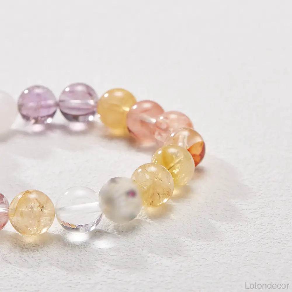 Amethyst Crystal Bracelet Prayer Ring Feng Shui Amulet Agate Citrine Rose Quartz MultiGem Nine Purple Fire Luck Bracelet - Loton Decor