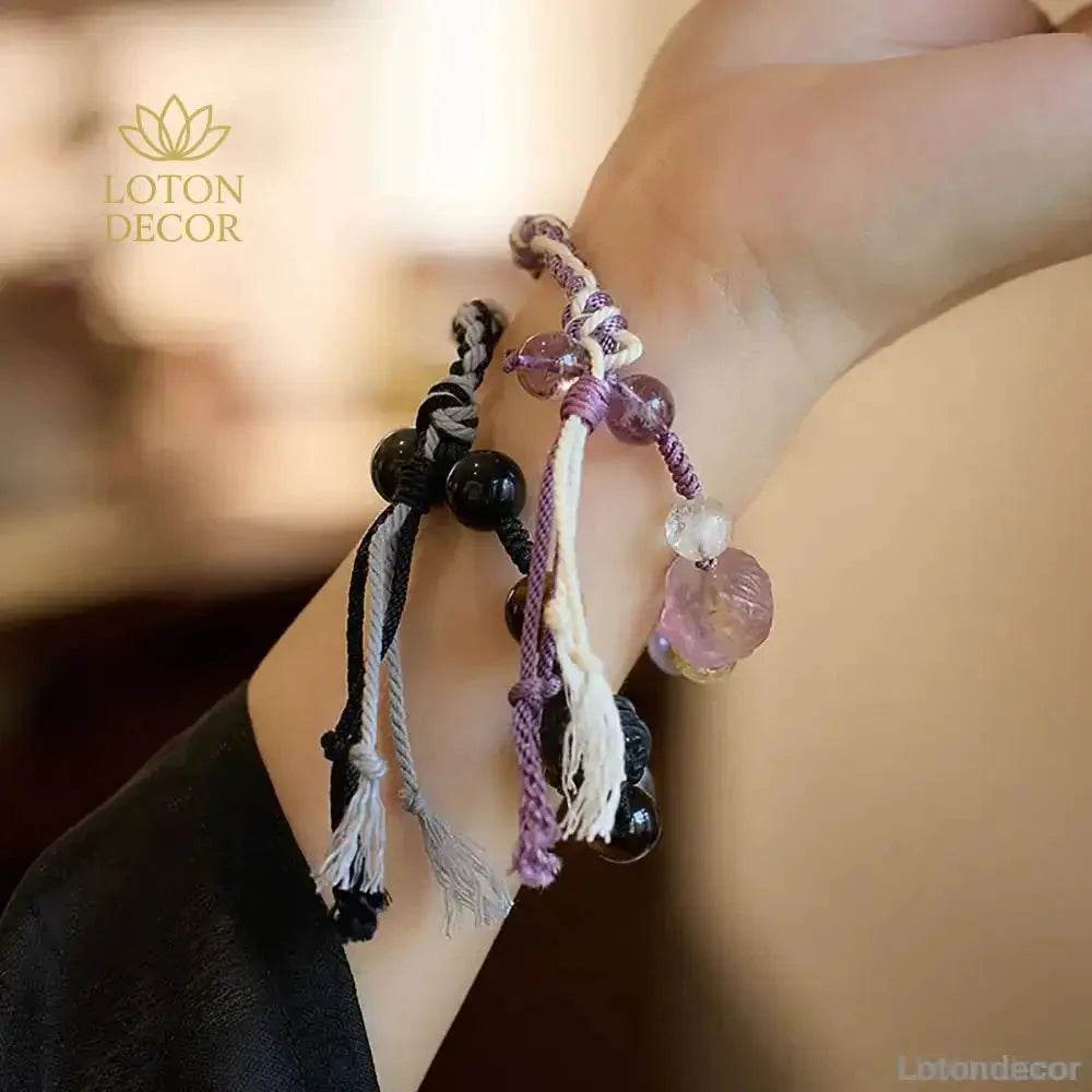 Amethyst Lavender Jade Bracelet 9 Purple Fire Luck Lion Charm Color Cord Bracelet - Loton Decor