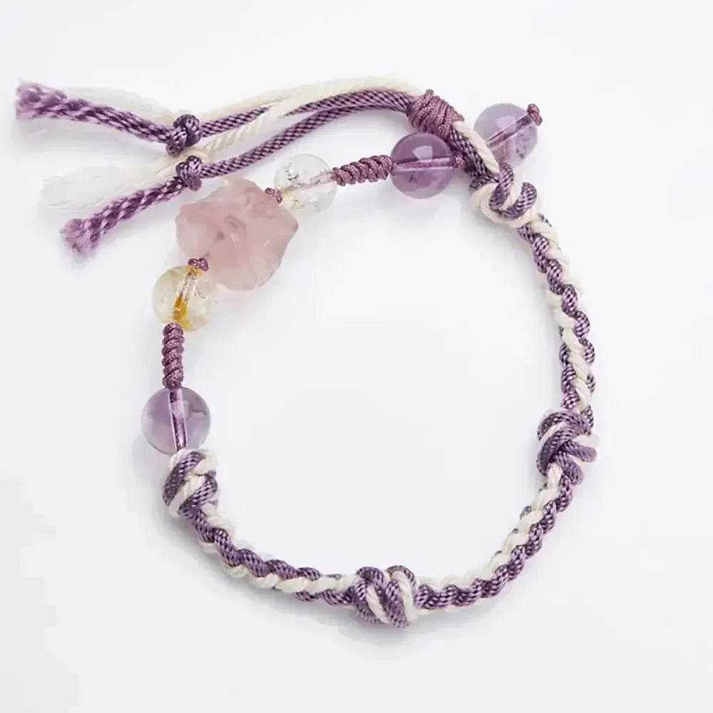 Amethyst Lavender Jade Bracelet 9 Purple Fire Luck Lion Charm Color Cord Bracelet - Loton Decor