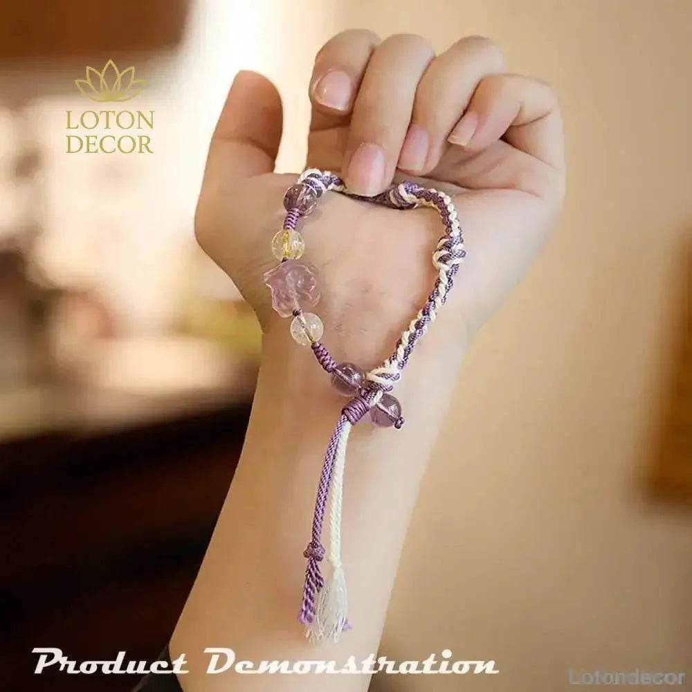 Amethyst Lavender Jade Bracelet 9 Purple Fire Luck Lion Charm Color Cord Bracelet - Loton Decor