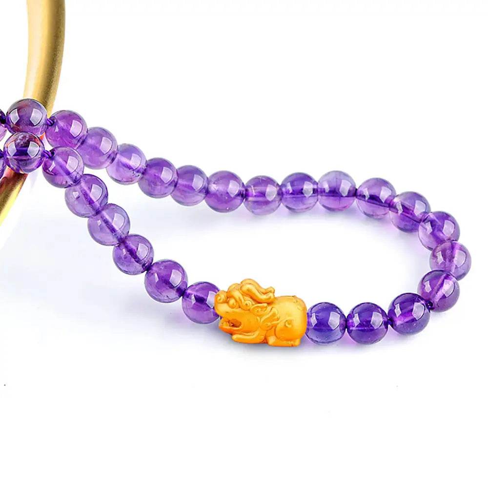 Amethyst Pi Xiu Bracelet 18K Gold-filled Pure Silver Pi Yao Feng Shui Wealth 9A Crystal Bracelet for Prosperity Money - Loton Decor