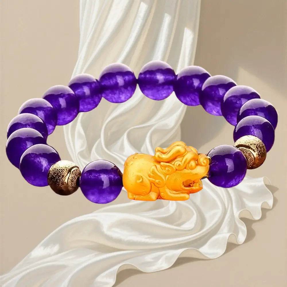 Amethyst Pi Xiu Bracelet 18K Gold-filled Pure Silver Pi Yao Feng Shui Wealth 9A Crystal Bracelet for Prosperity Money - Loton Decor