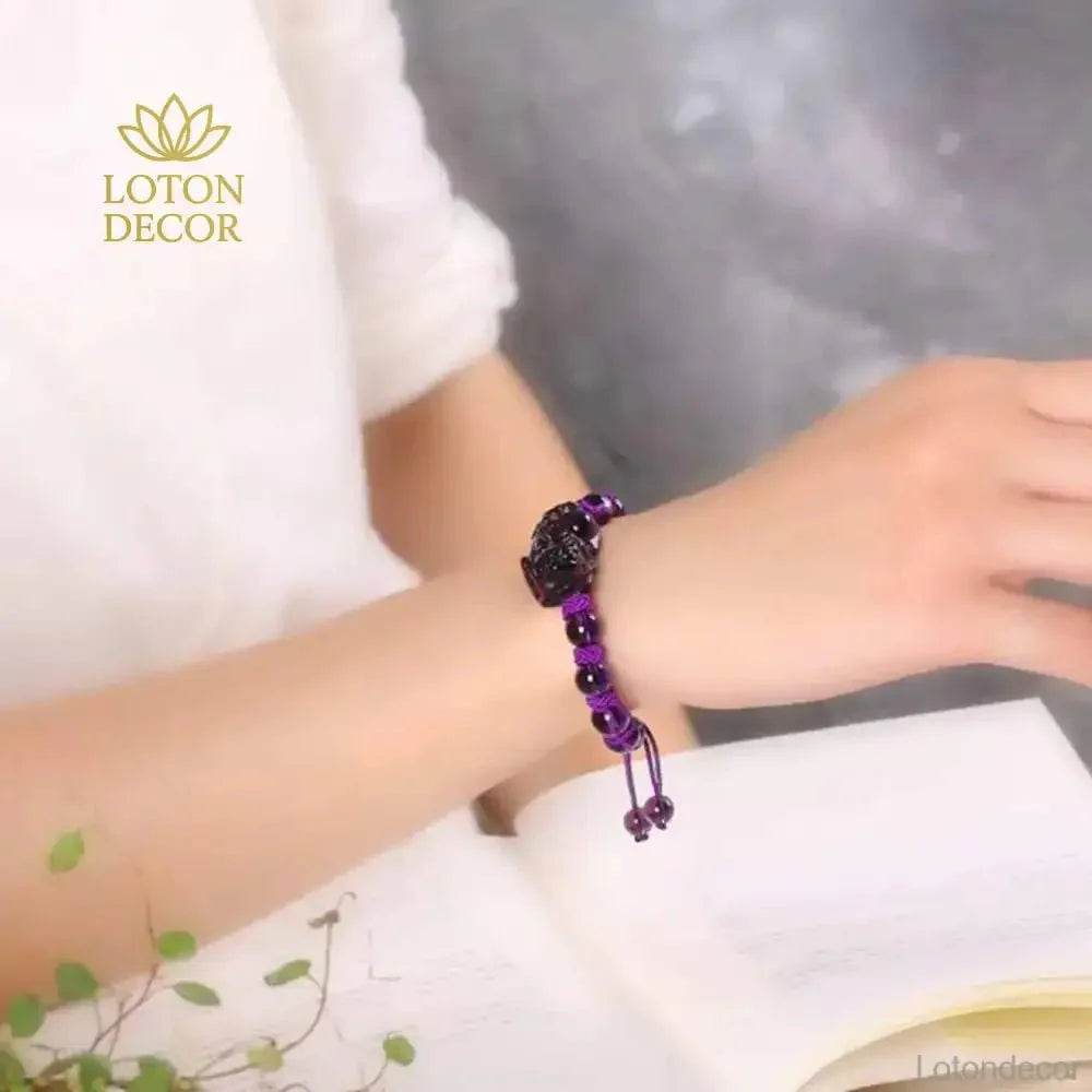 Amethyst Pixiu Bracelet – Braided Adjustable Wealth Charm for Women - Loton Decor