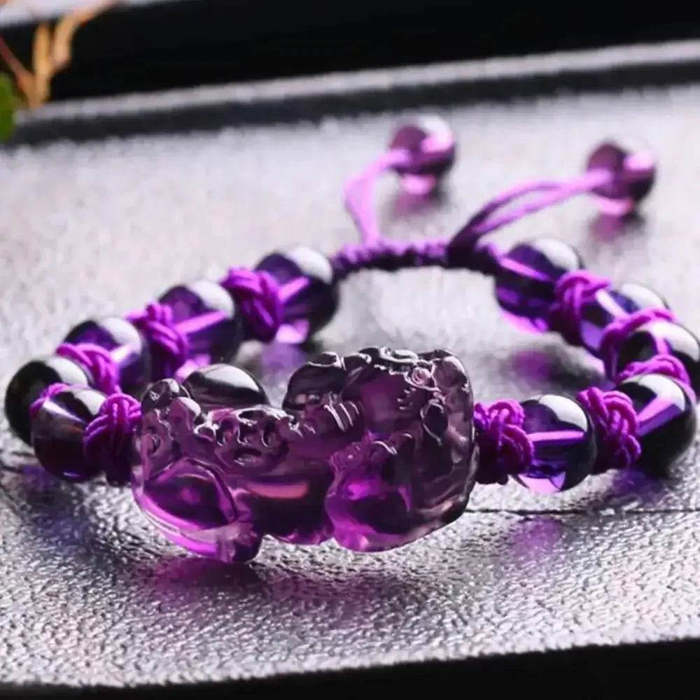 Amethyst Pixiu Bracelet – Braided Adjustable Wealth Charm for Women - Loton Decor